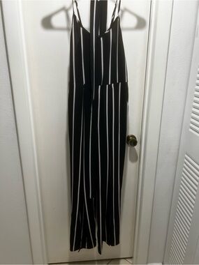 Mimi Chica Black & White Vertical Stripe Spaghetti Strap Jumpsuit
